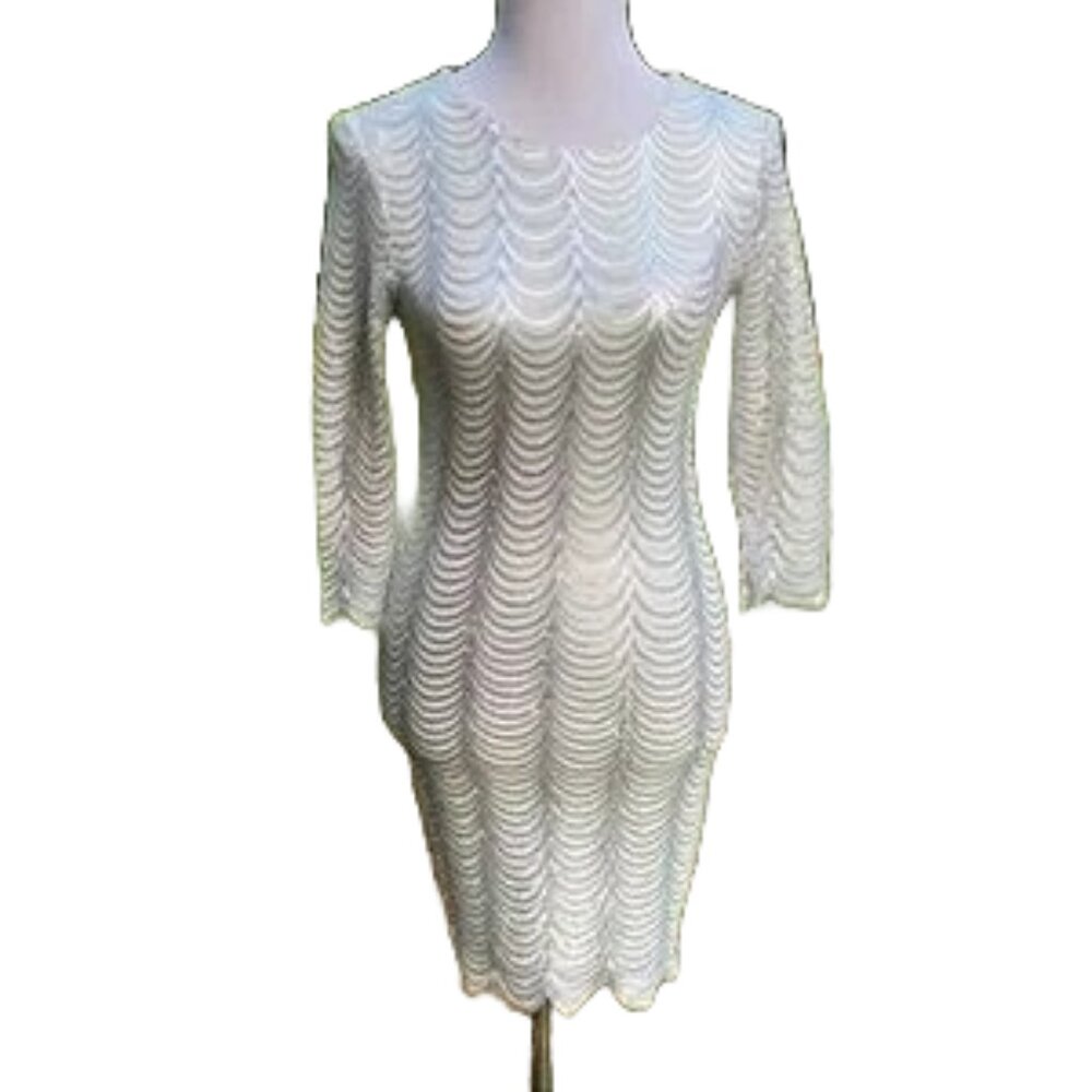 Long-Sleeved White Mini Dress with Silver Sequins